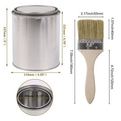 BQLZR 2 Pieces Flat Paint Brush w/ Thin Wood Handle 2.5" Width & 2 Pint Unlined Can
