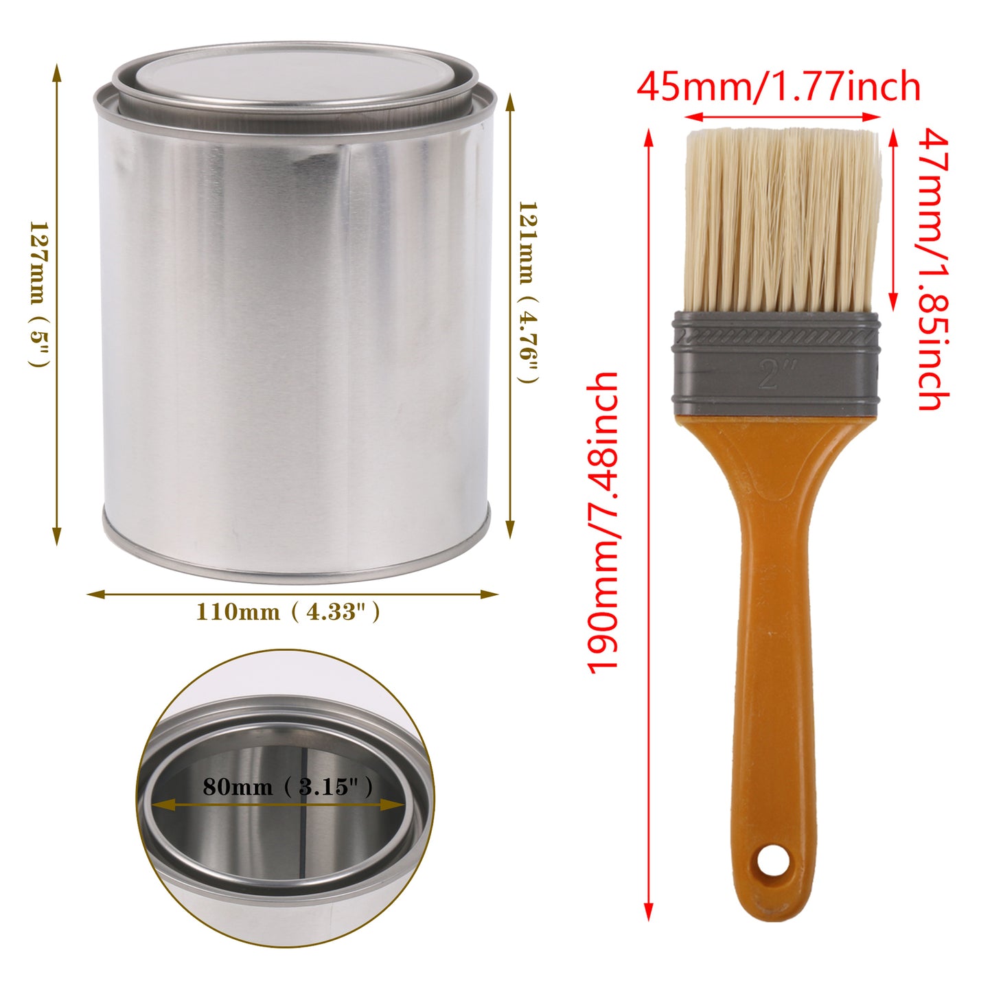 BQLZR 2 Pieces Flat Paint Brush w/ Yellow/Green Plastic Handle 2" and 2 Pint Unlined Can
