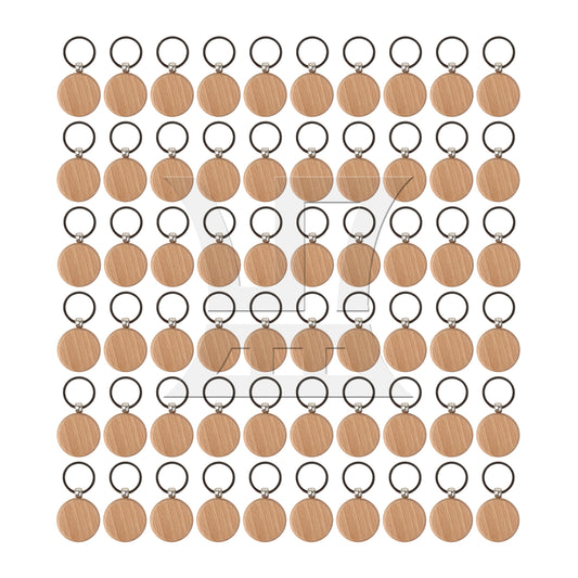 BQLZR 60 Pieces Natural Wooden Key Ring Round Blank Tag for Decoration 1.57x0.31inch