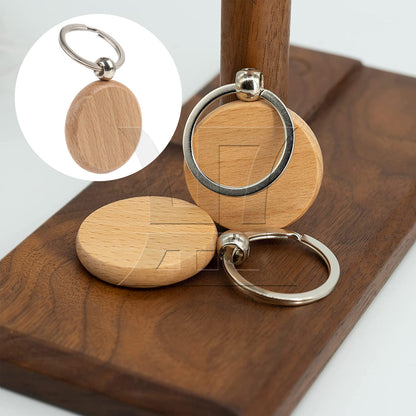 BQLZR 120 Pieces Wooden Key Ring Round Blank Tag for Craft Supply 1.57 x 0.31inch