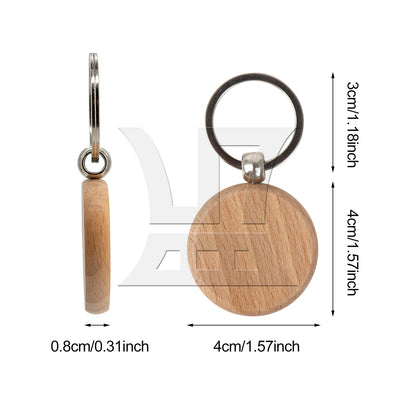 BQLZR 120 Pieces Wooden Key Ring Round Blank Tag for Craft Supply 1.57 x 0.31inch