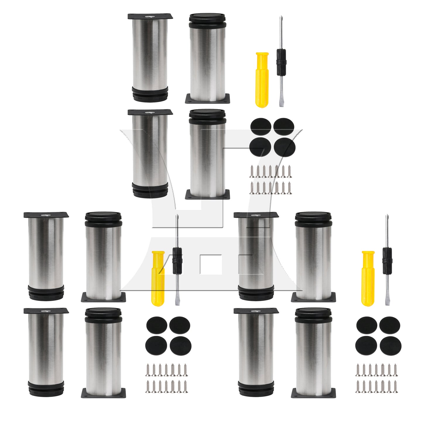 BQLZR Stainless Steel Furniture Legs Adjustable Feet with Pads & Screws Silver