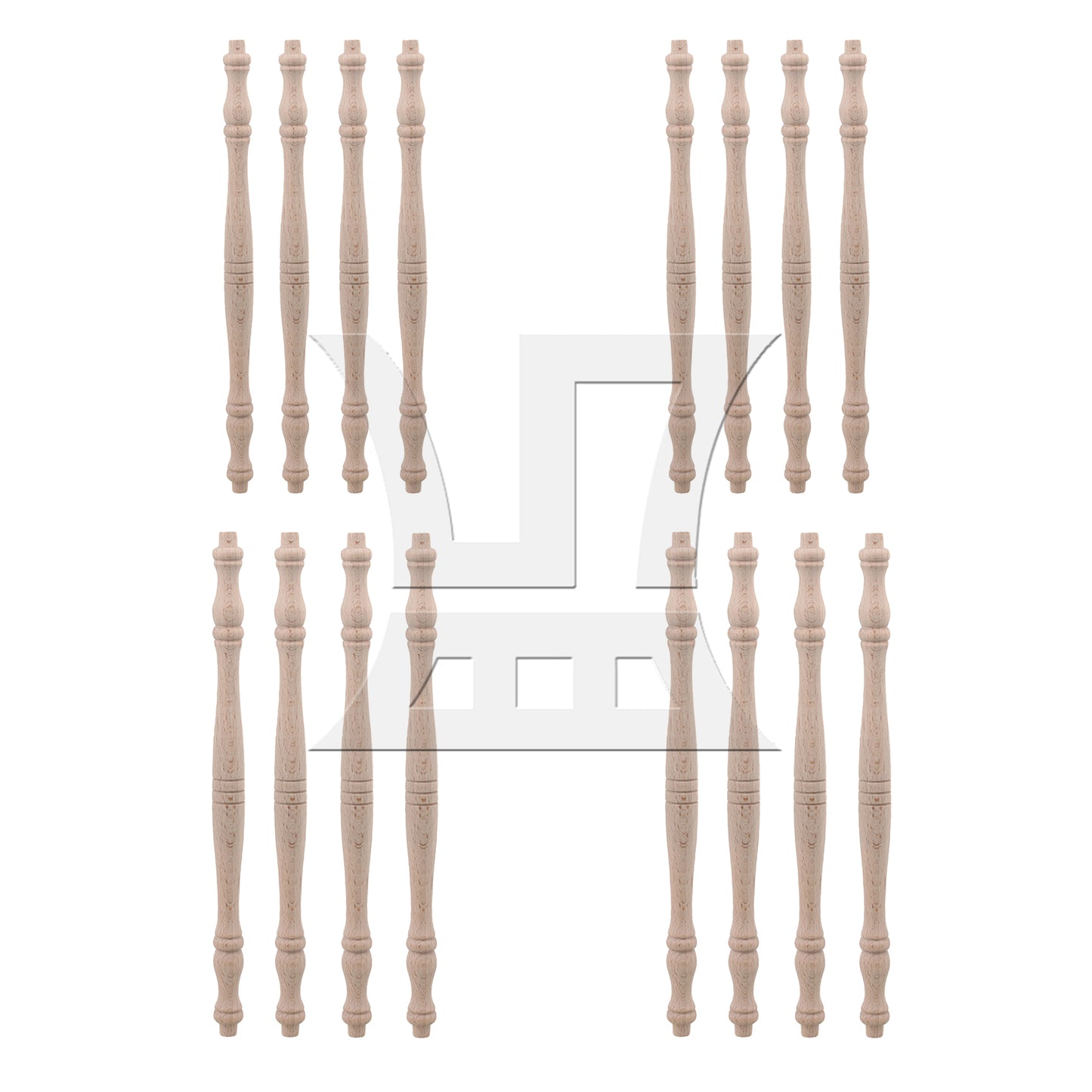 BQLZR 4 x Vintage Style Unfinished Wood Natural Cutout Wooden Spindle 27.5cm