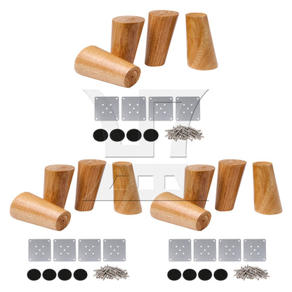 BQLZR 3.94x2.17Inch Round Wooden Furniture Sofa Legs Feet w/ Plates Screws