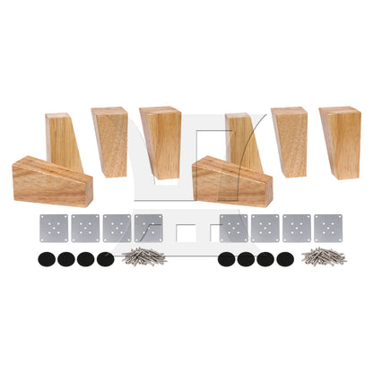 BQLZR Solid Wood Trapezoidal Furniture Leg & Mount Plate & Screw & Pad 4.72"