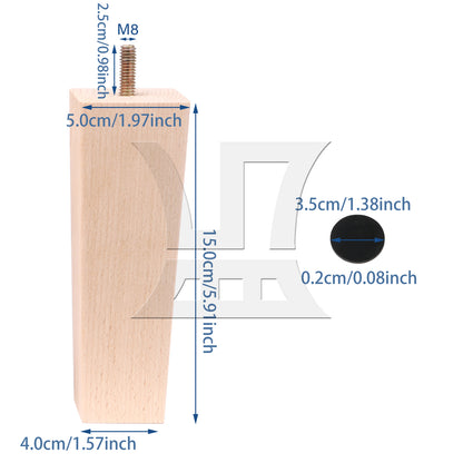 BQLZR 2 sets of natural wood color solid wood straight feet 15 * 5 * 4cm (with screws)