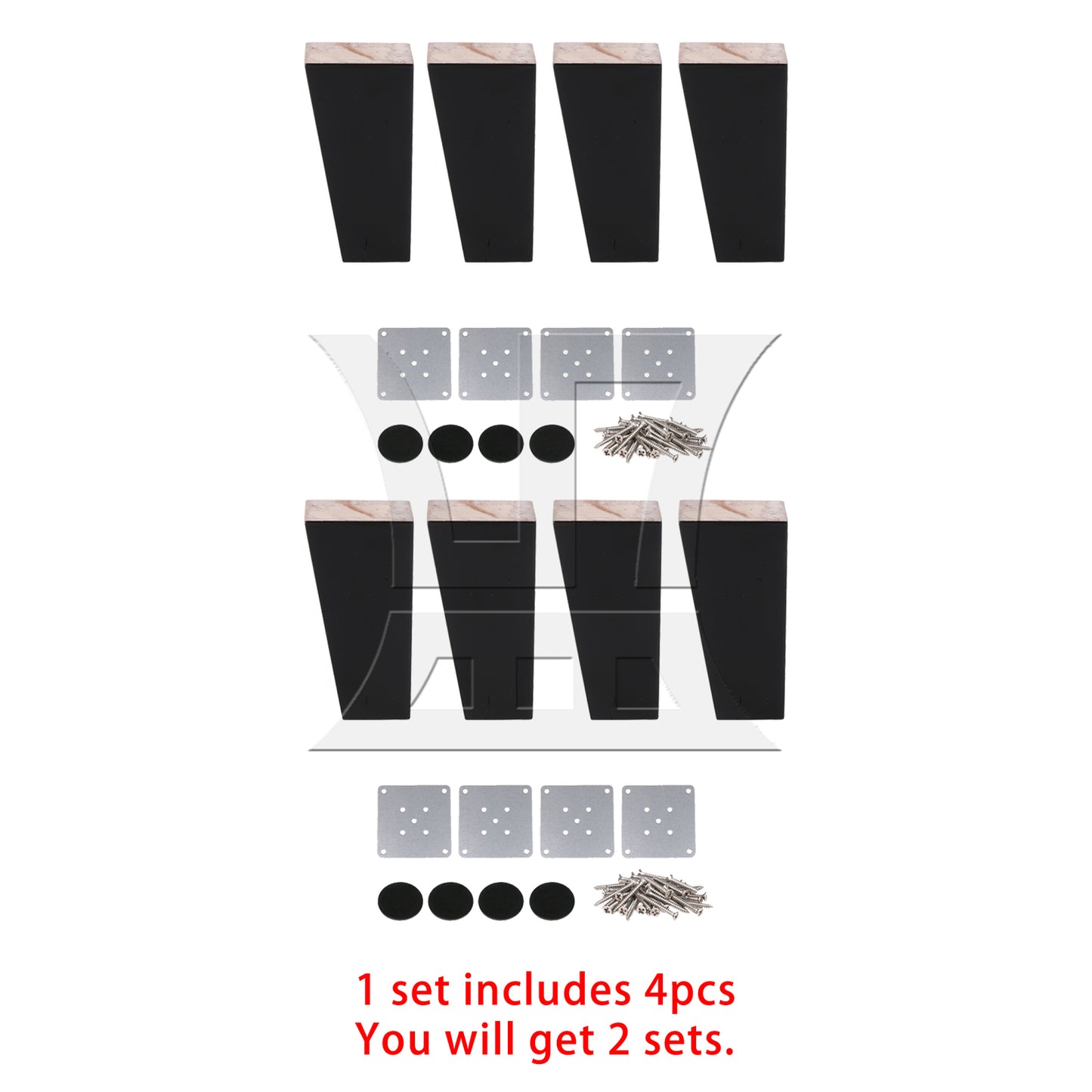 BQLZR 2 sets of black oak right angled trapezoidal sofa legs 4cm * 6cm * 12cm