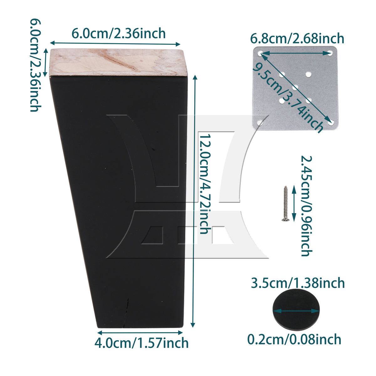 BQLZR 2 sets of black oak right angled trapezoidal sofa legs 4cm * 6cm * 12cm