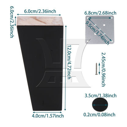 BQLZR 2 sets of black oak right angled trapezoidal sofa legs 4cm * 6cm * 12cm