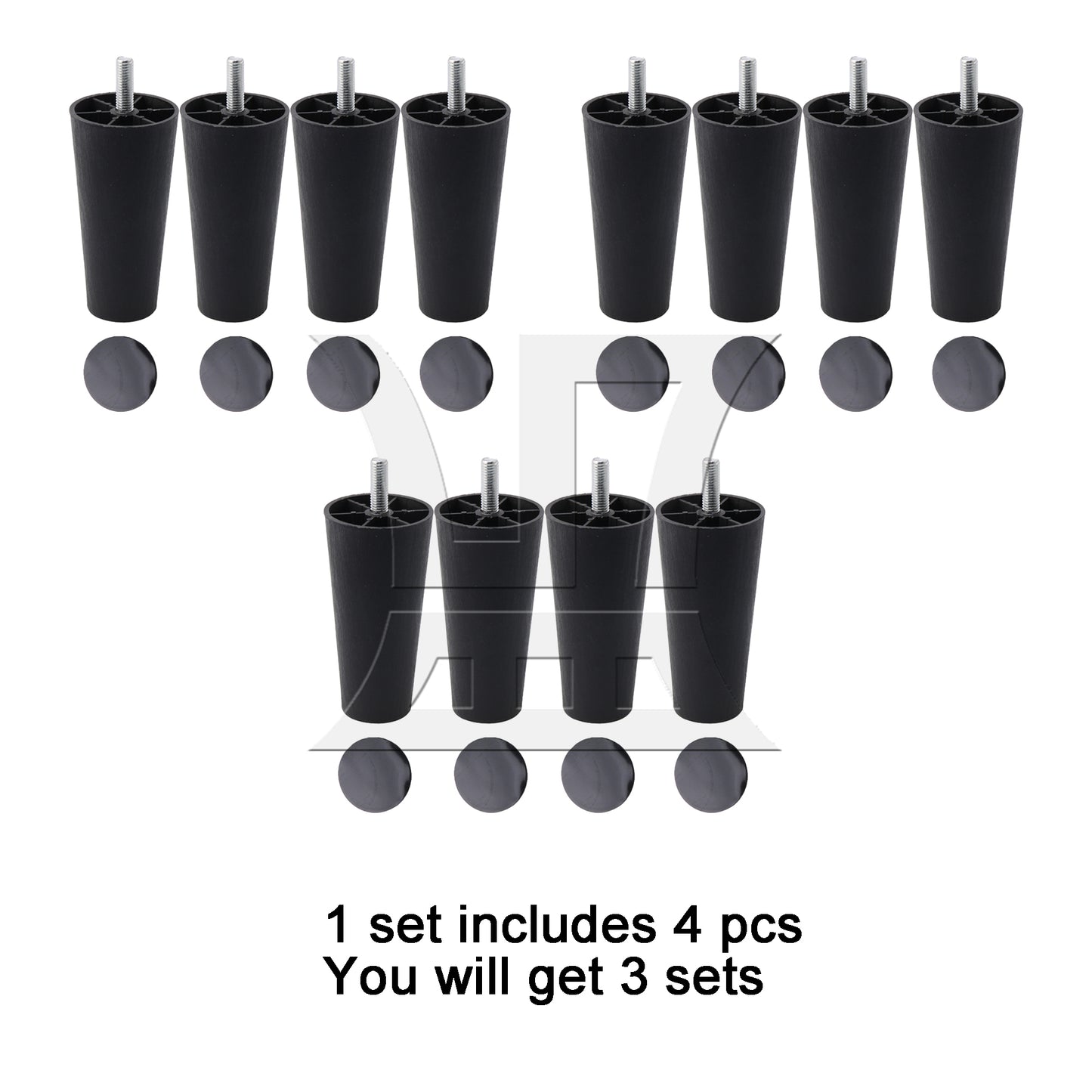 BQLZR Round Tapered Black Plastic Furniture Legs for Sofa 120x 60 x 38mm