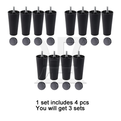 BQLZR Round Tapered Black Plastic Furniture Legs for Sofa 120x 60 x 38mm
