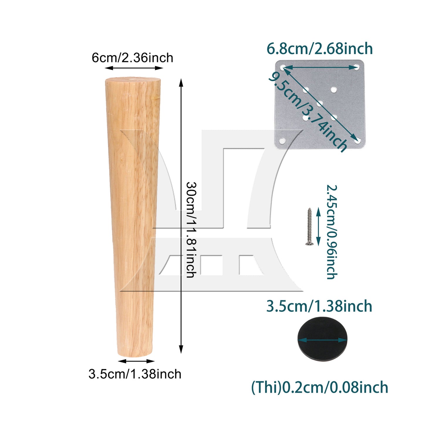 BQLZR 4pcs Solid Wood Furniture Leg 30 x 6 x 3.5 cm for Shoe Cabinet Foot Sideboard Foot
