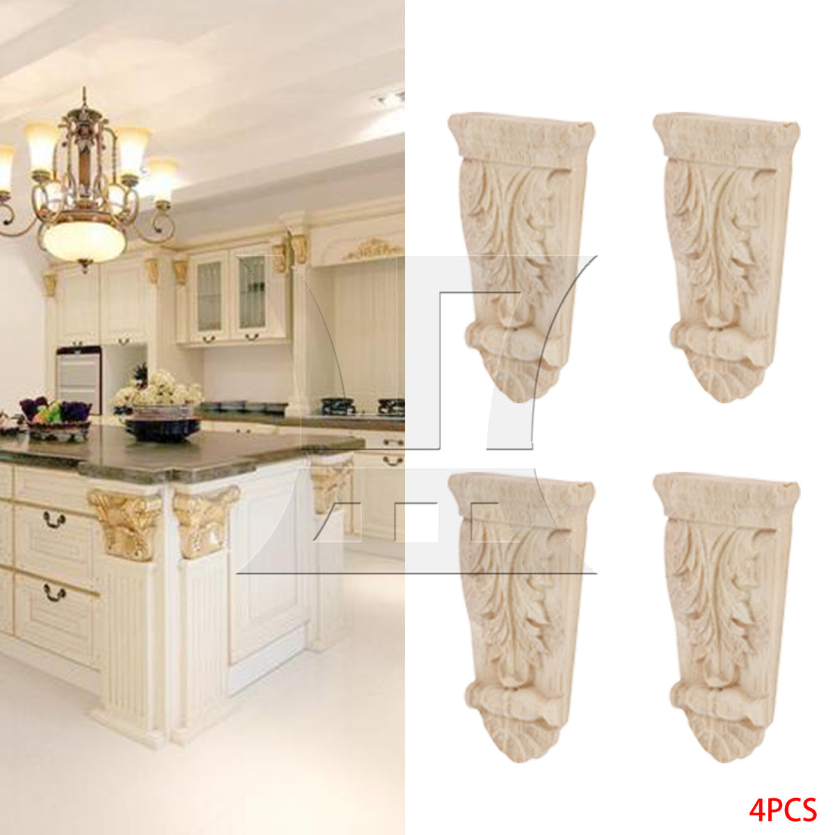 BQLZR Wood Carved Corner Onlay Applique, Solid Material 5x1.7x10 Cm