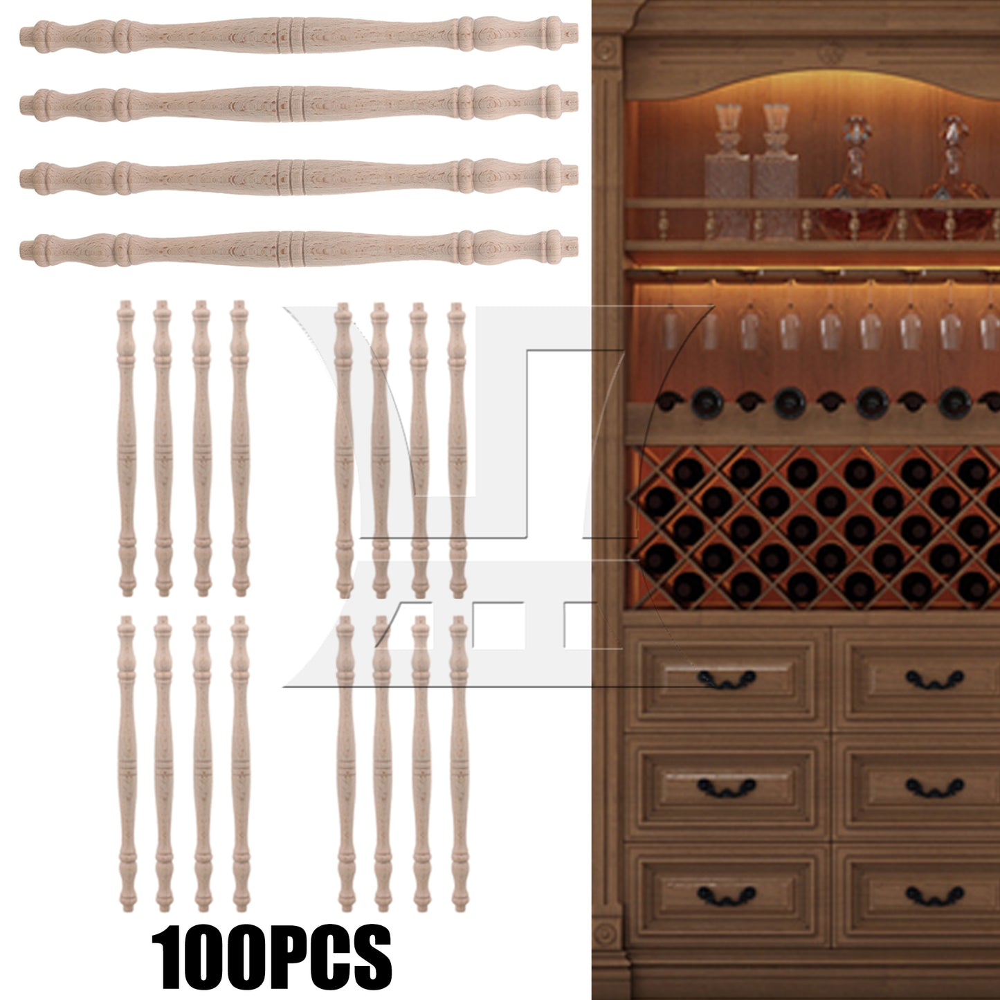 BQLZR 4 x Vintage Style Unfinished Wood Natural Cutout Wooden Spindle 27.5cm