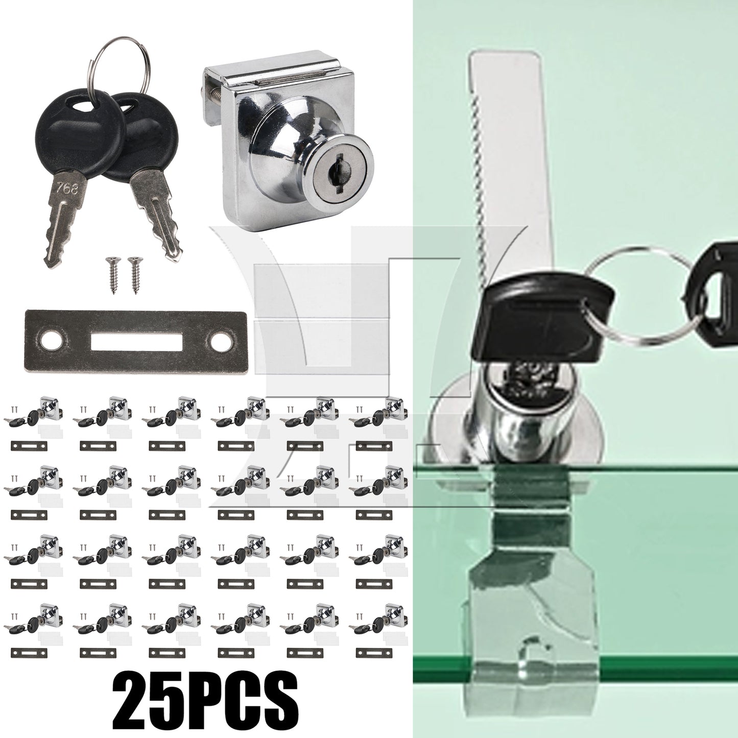 BQLZR Display Cabinet Door Lock 1.38x1.18inch Silver Stainless Steel w/ 4Pcs Key