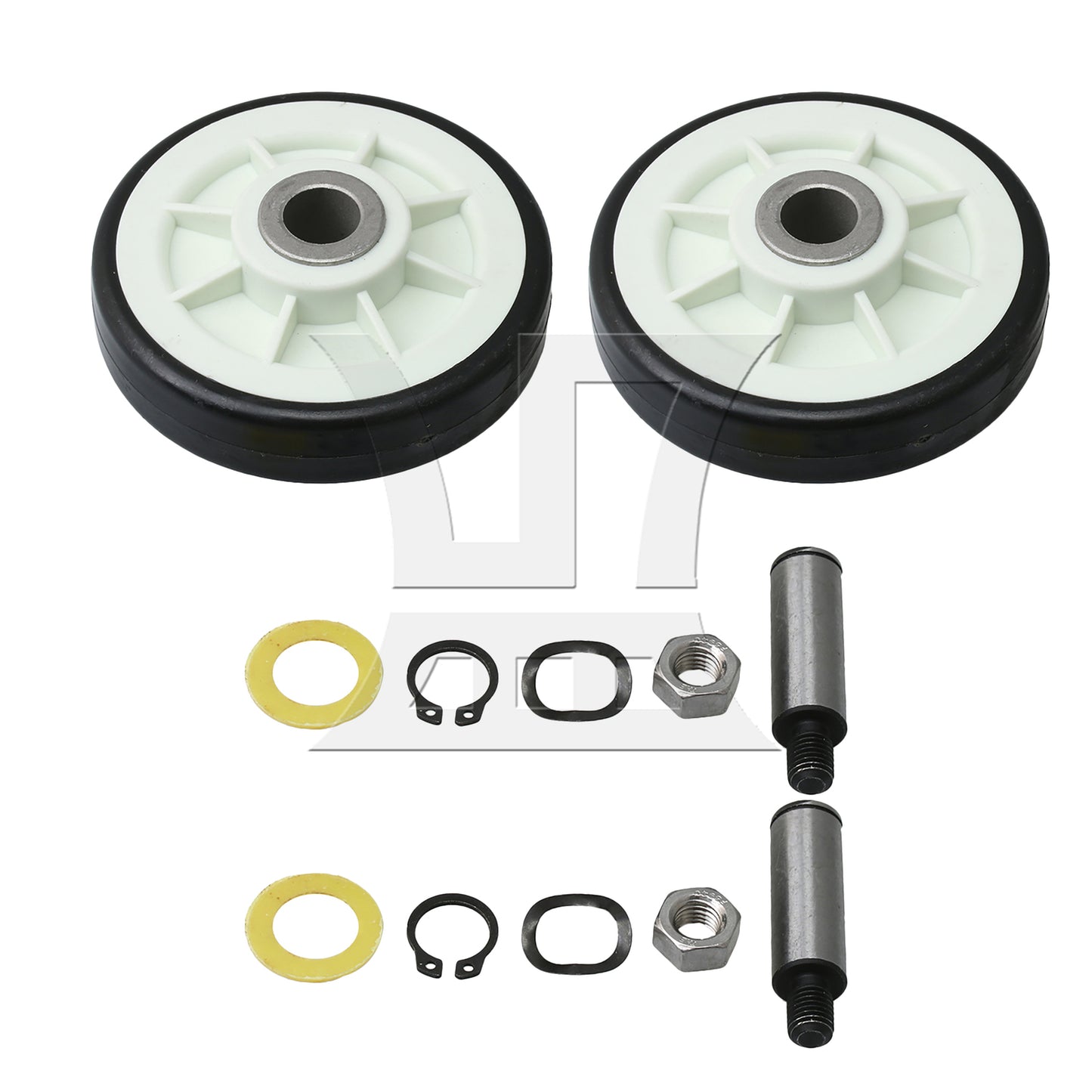 BQLZR 2 Pieces 303373K Black Drum Support Roller Kit Dryer Drum Roller Wheel Set