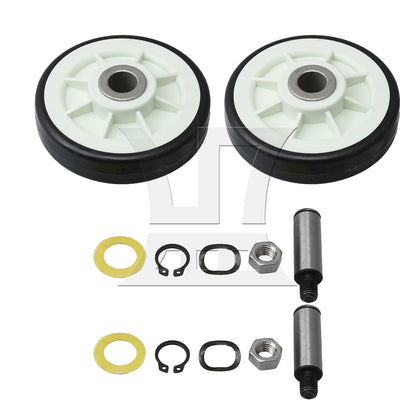 BQLZR 2 Pieces 303373K Black Drum Support Roller Kit Dryer Drum Roller Wheel Set