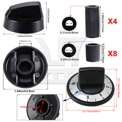 BQLZR Oven Konbs Kit Black Plastic Replacement for RK103 with Adapter Inserts