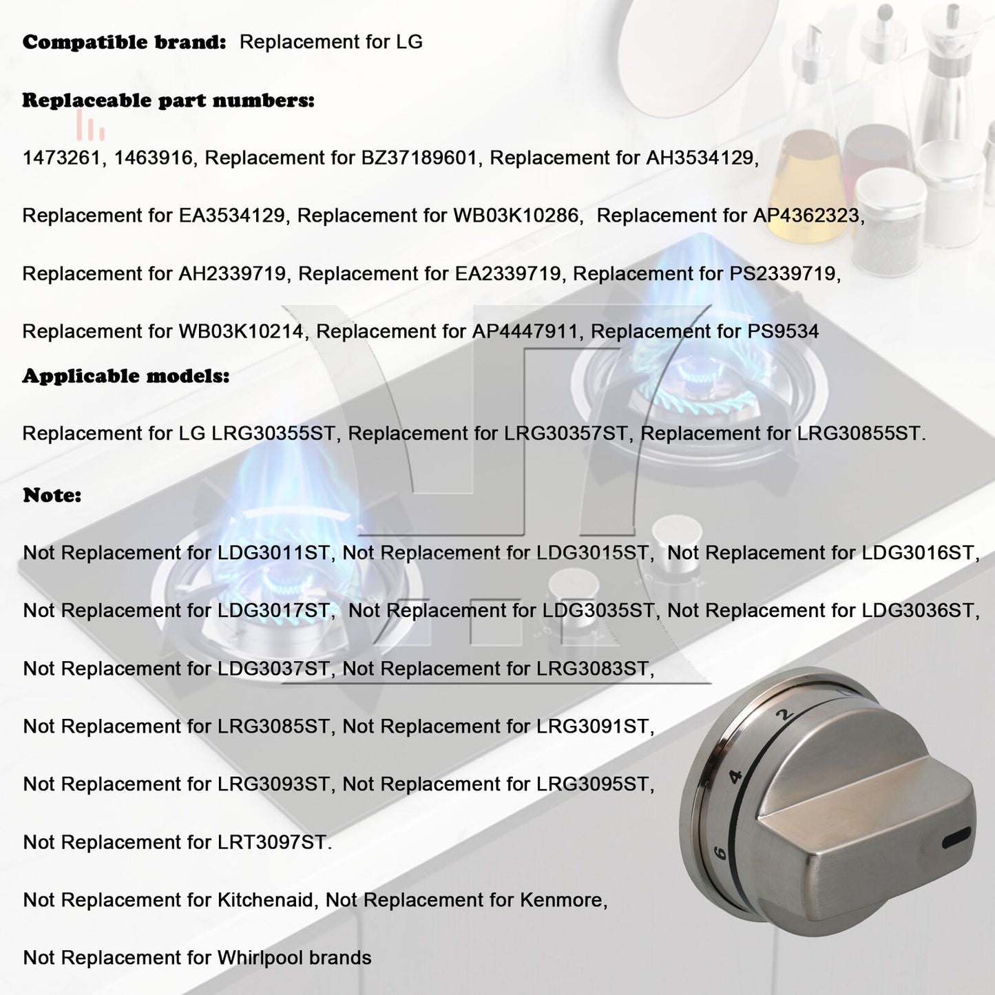 BQLZR  Stainless Steel Burner Control Knobs Replacement for EBZ37189611