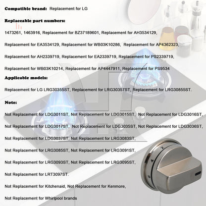 BQLZR  Stainless Steel Burner Control Knobs Replacement for EBZ37189611
