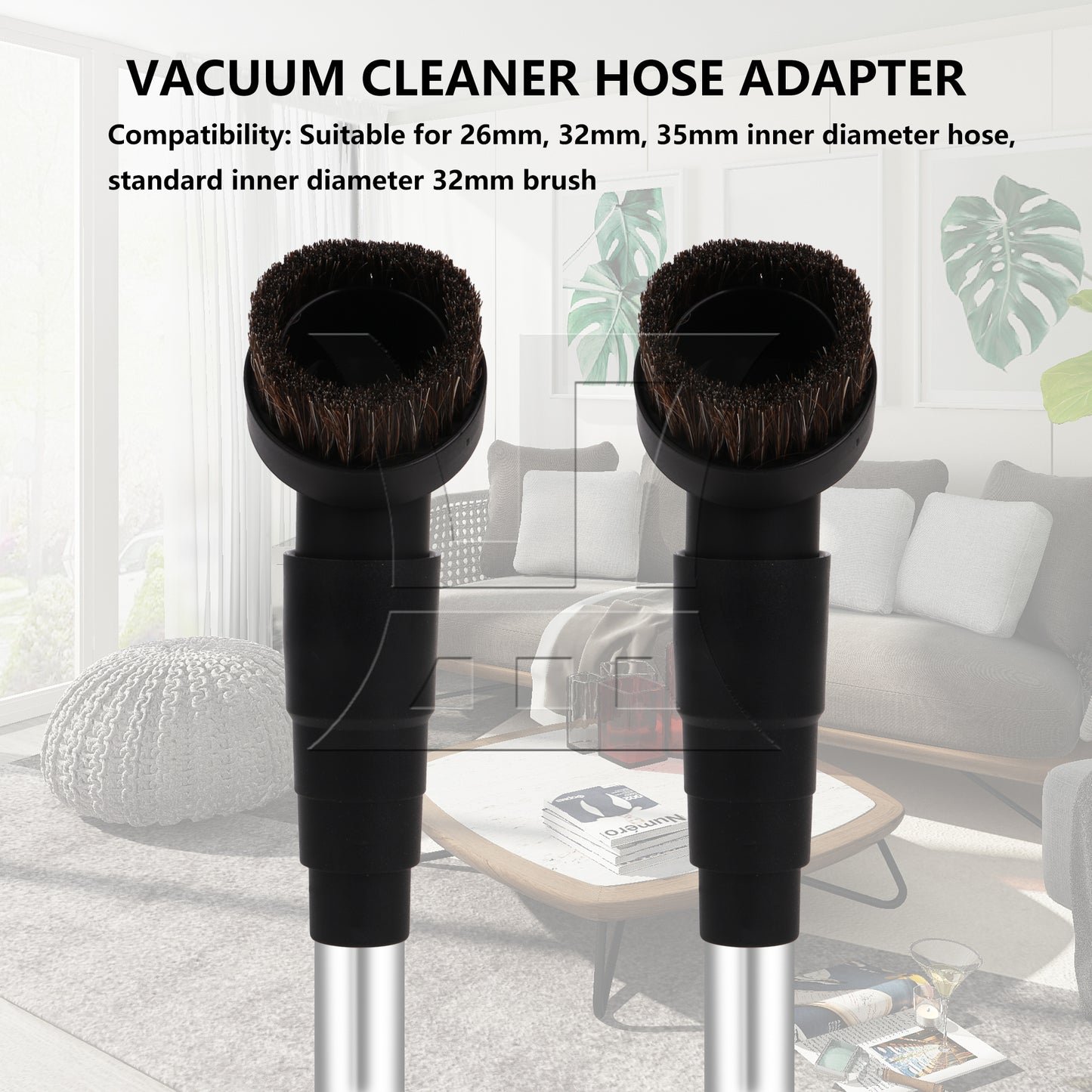 BQLZR 32mm ID Round Brush Attachment w/ 35mm ID Plastic Hose Adapter for 1/2" Vacuum