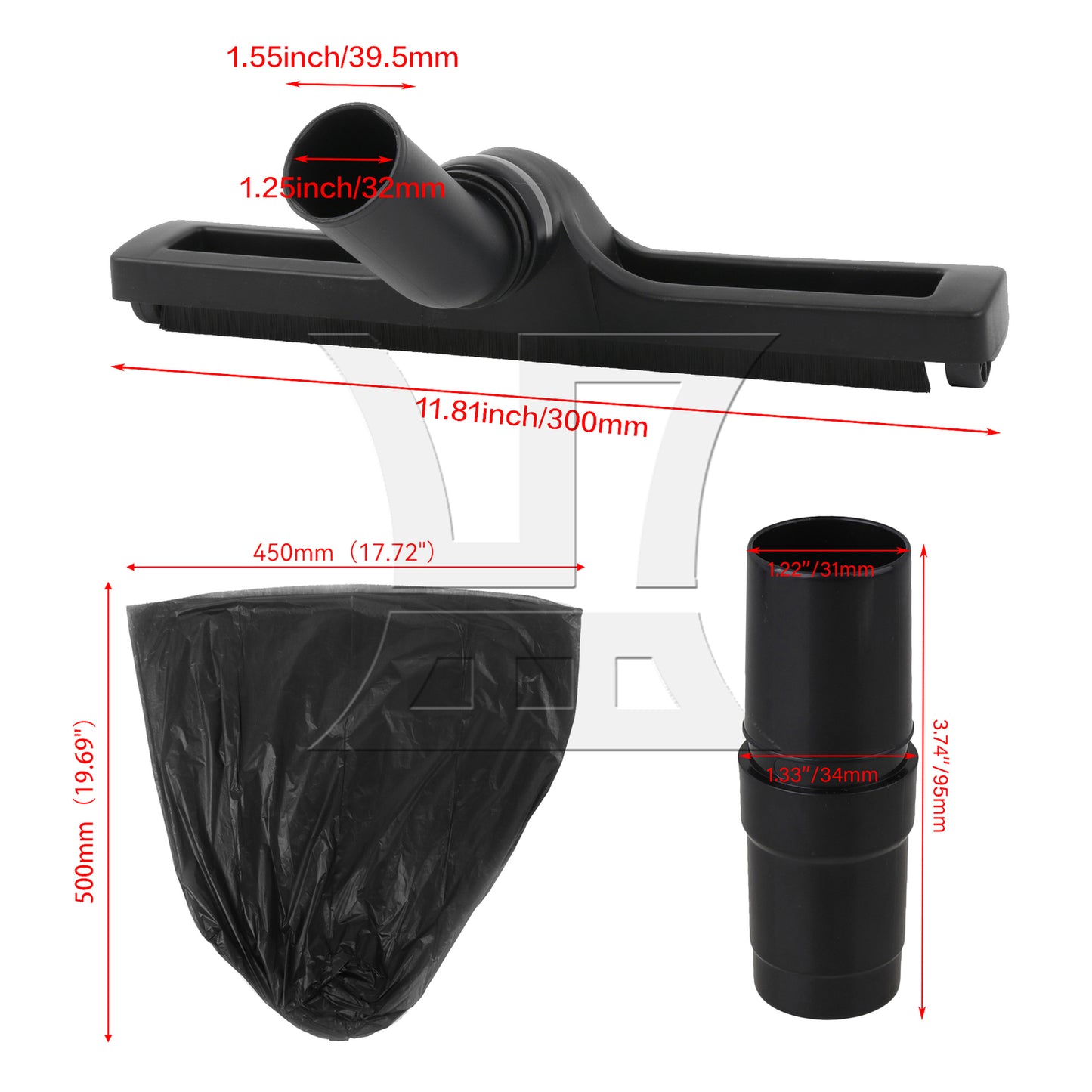 BQLZR  Vacuum Square Brush 32mm with Hose Adapter 32mm to 32mm 35mm Black