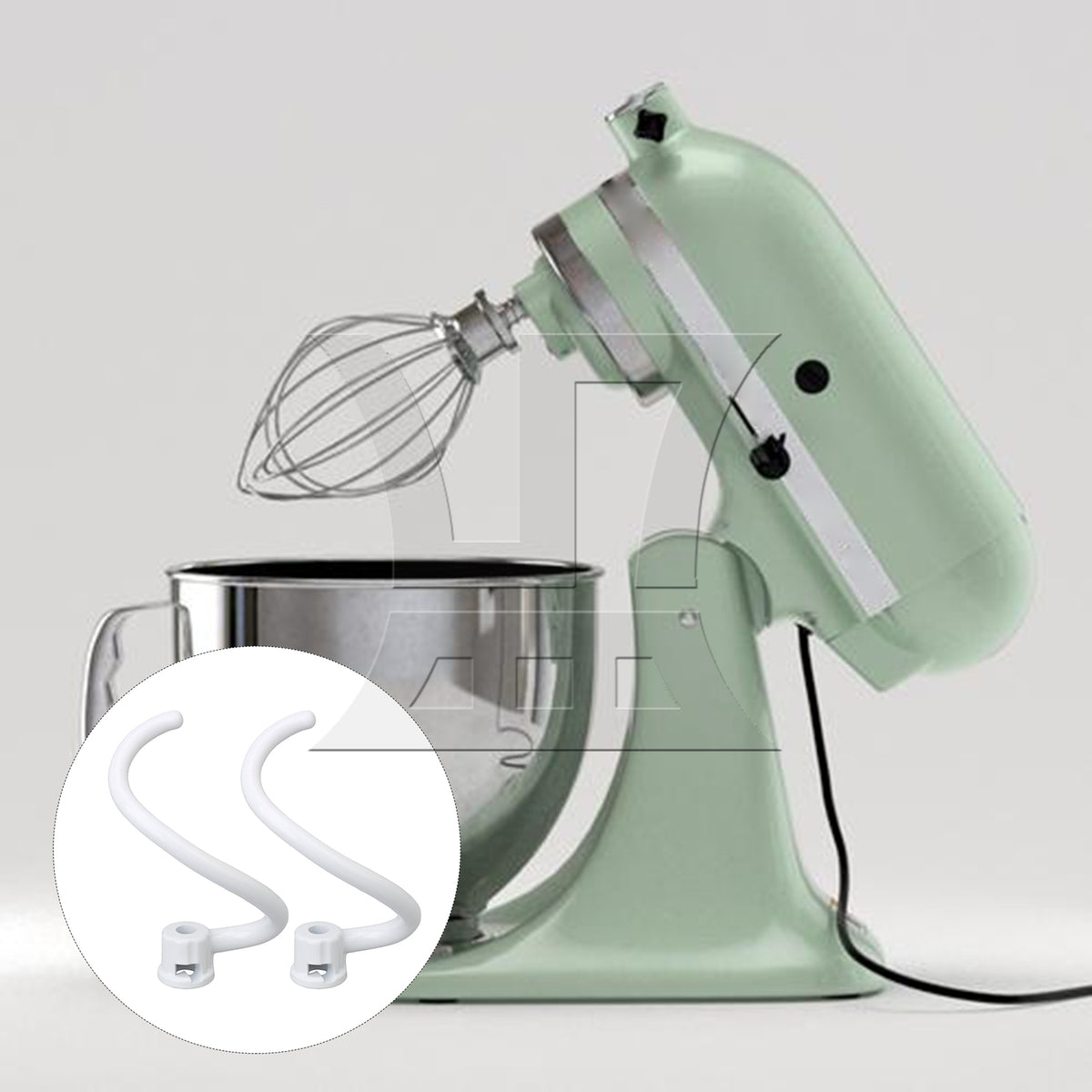 BQLZR 2 Pieces White Spiral Coated Dough Hook Tools Replacement for KV25G0X 5-6QT