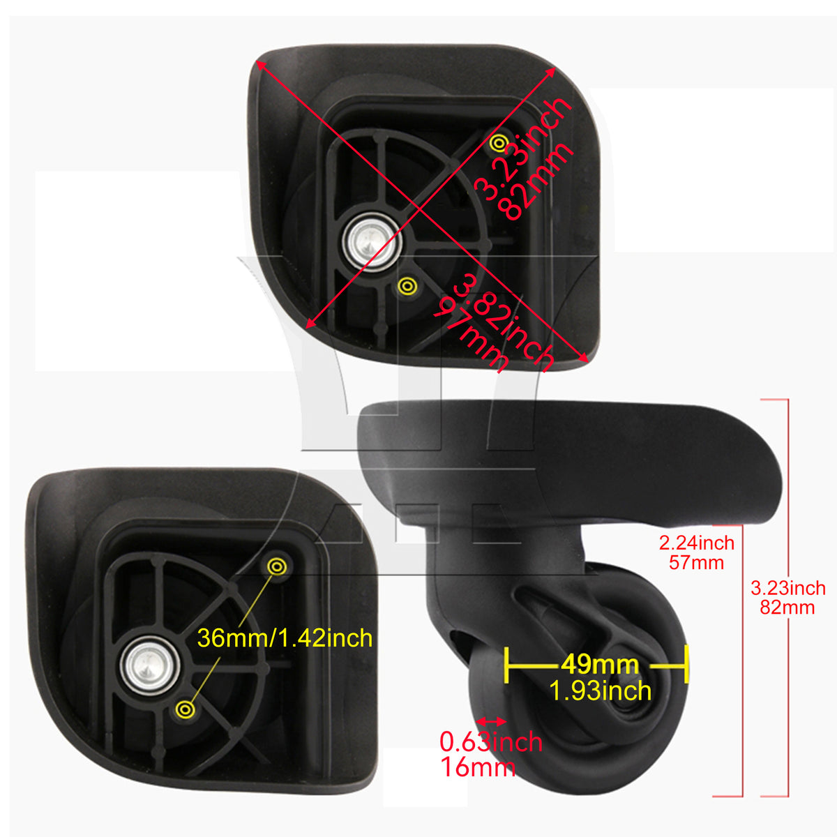 BQLZR Suitcase Luggage Casters Repair Mute Wheels 3.22" W237 Left Right Kit