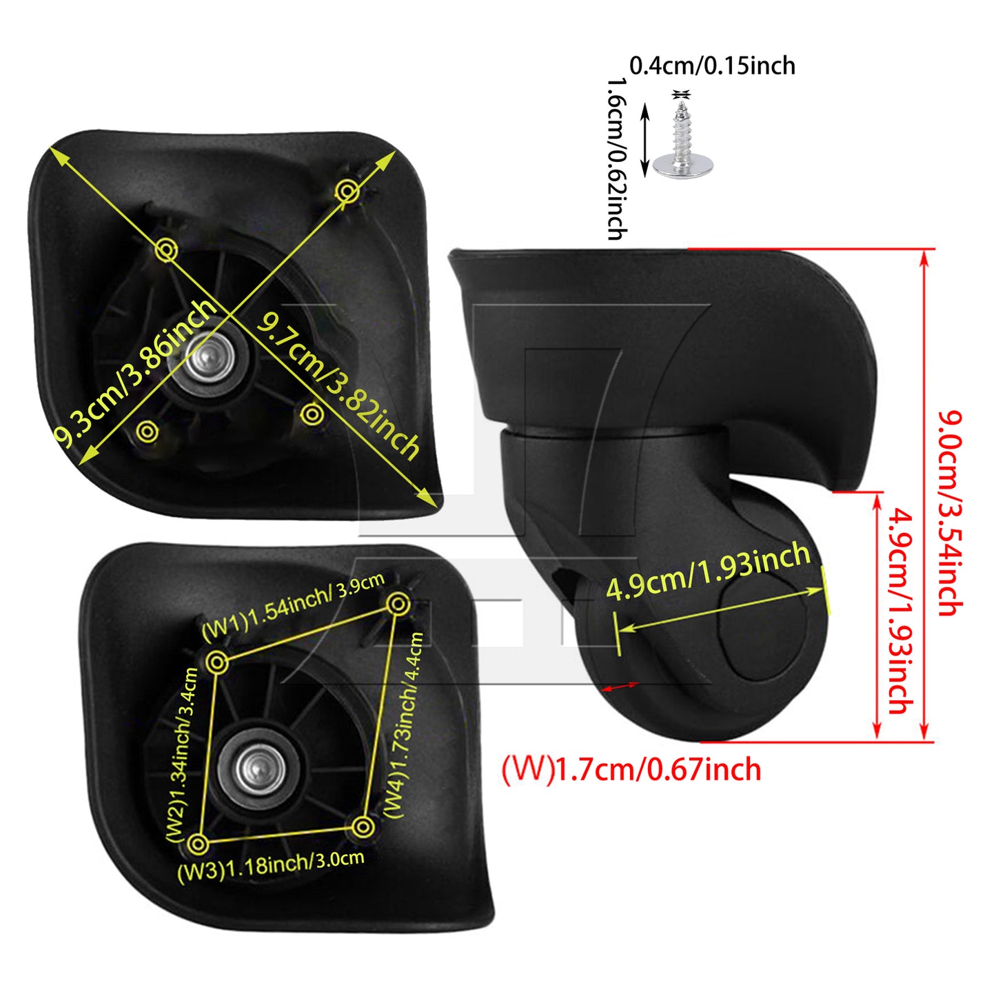 BQLZR 2Pieces Suitcase Luggage Caster Repair Mute Wheels 3.54" W041-S Right w/ Screw