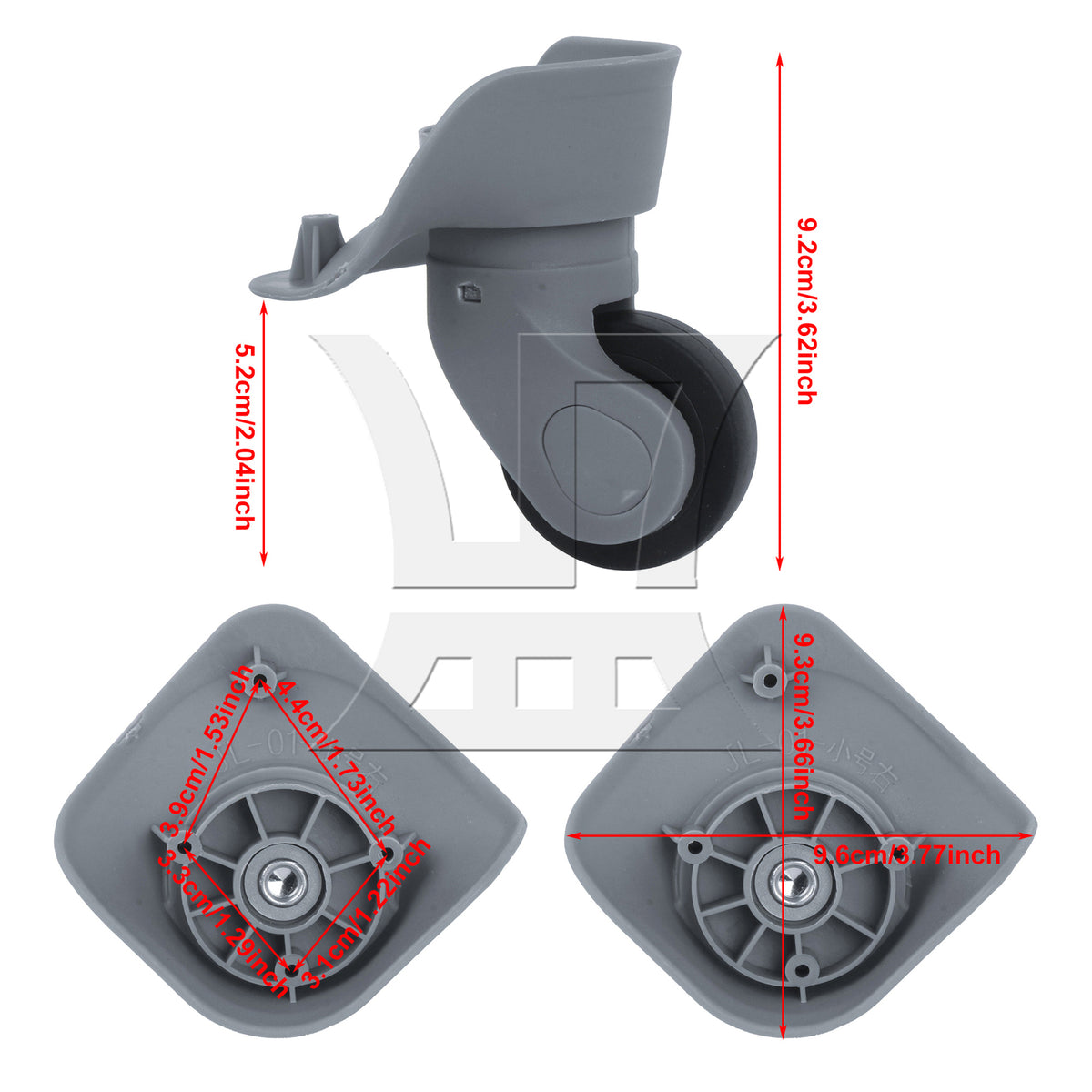 BQLZ Metal Luggage Swivel Wheel 1R1L W041 Grey with 1pc Screwdriver for Suitcases