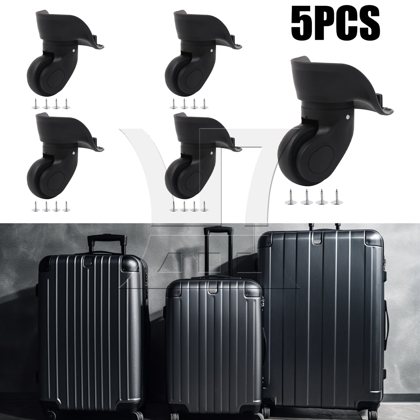 BQLZR Black Left Luggage Suitcase Wheels 360 Swivel Replacement W041-2S with 4 Screw