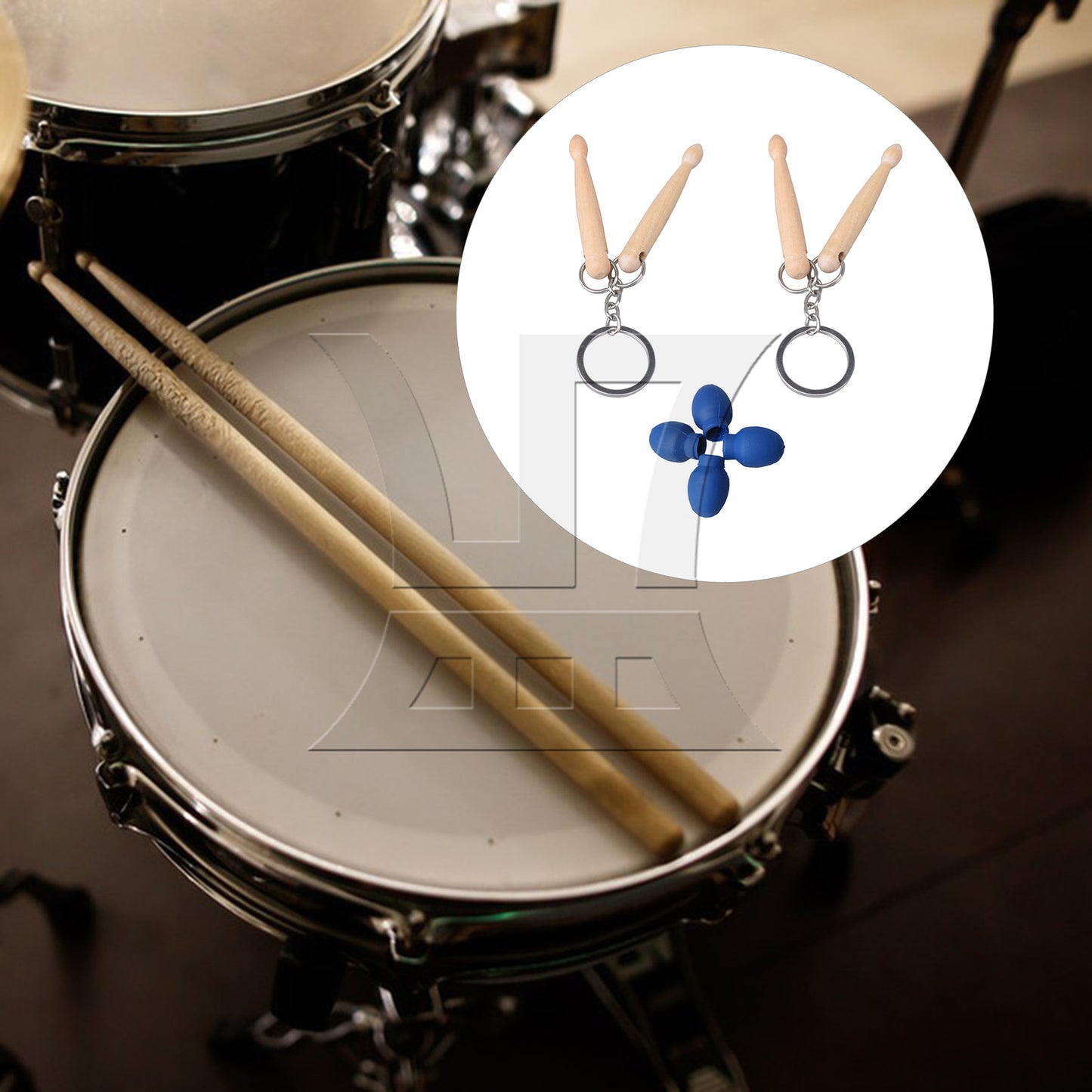 BQLZR 2 x Practice Set Wood Drum Stick Keychain w/ Rubber Mute Drumstick Silent End