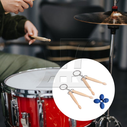 BQLZR 2 x Practice Set Wood Drum Stick Keychain w/ Rubber Mute Drumstick Silent End