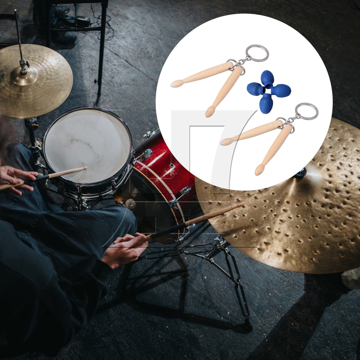 BQLZR 2 x Practice Set Wood Drum Stick Keychain w/ Rubber Mute Drumstick Silent End