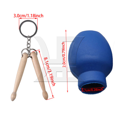 BQLZR 2 x Practice Set Wood Drum Stick Keychain w/ Rubber Mute Drumstick Silent End