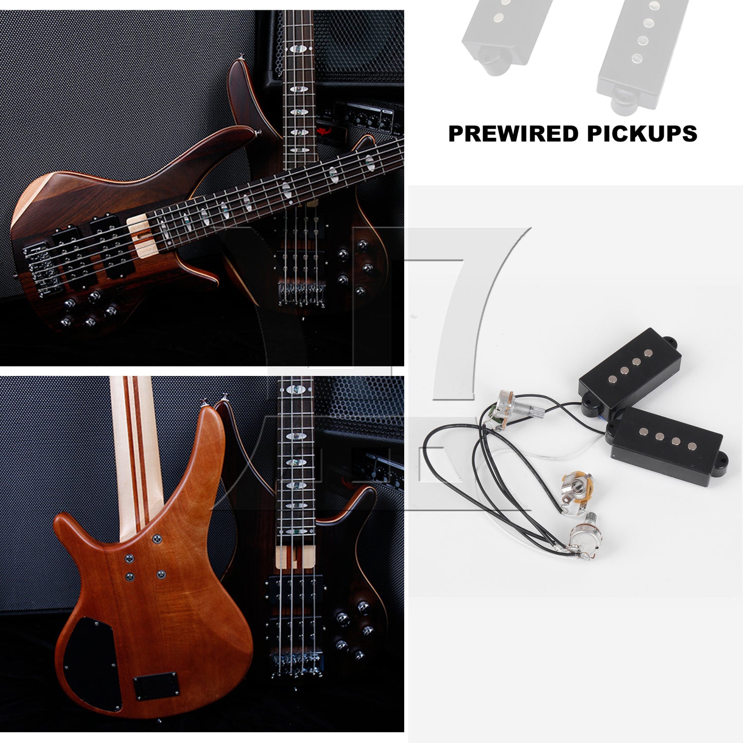 BQLZR Prewired Neck & Bridge Humbucker Pickups Set w/ Bass Bridg for 4-string Bass