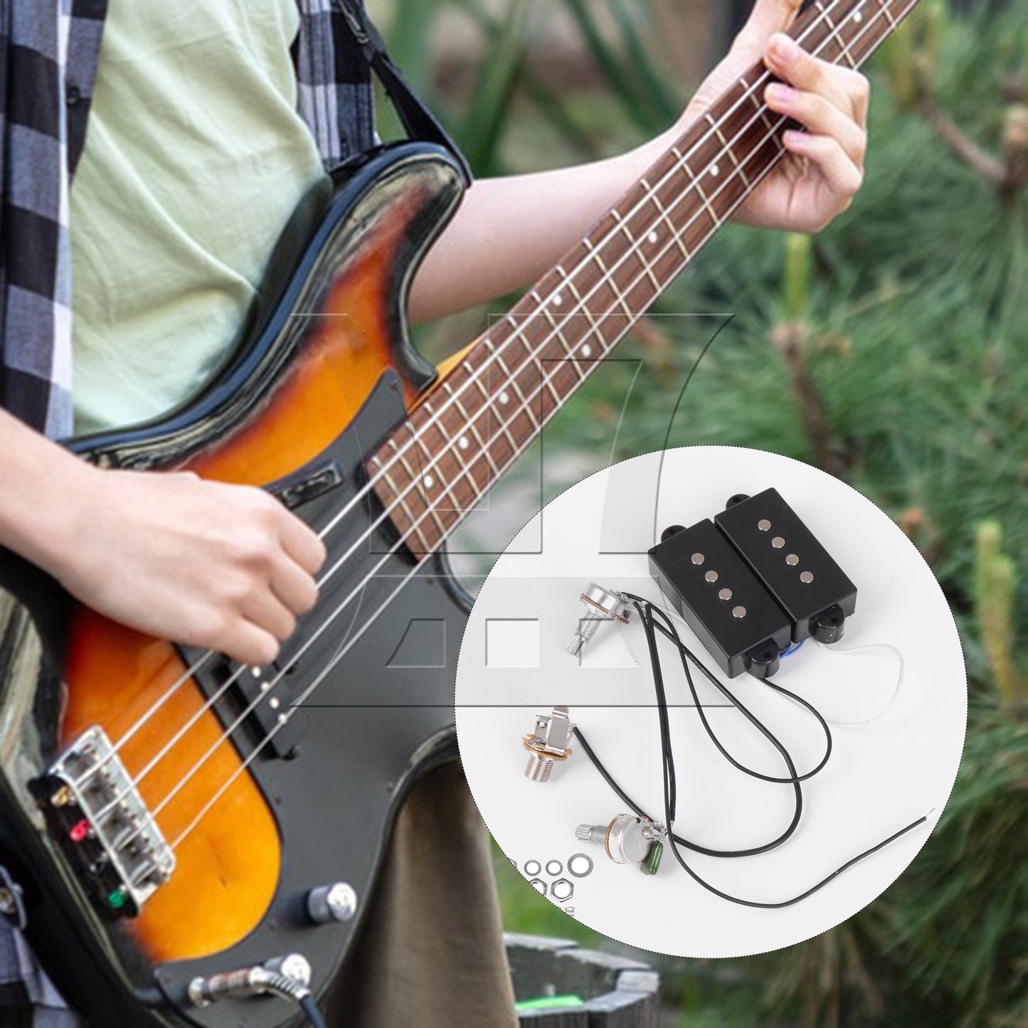 BQLZR Prewired Neck & Bridge Humbucker Pickups Set w/ Bass Bridg for 4-string Bass