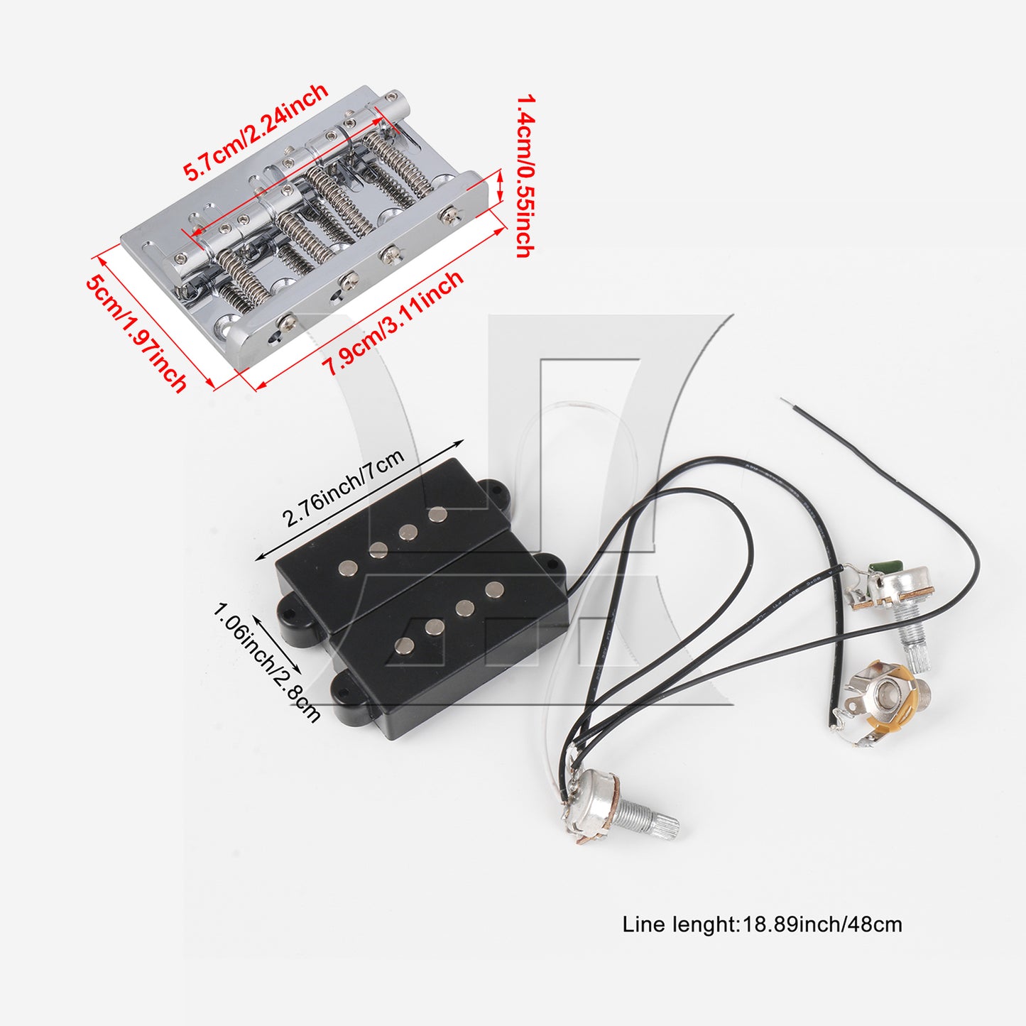 BQLZR Prewired Neck & Bridge Humbucker Pickups Set w/ Bass Bridg for 4-string Bass