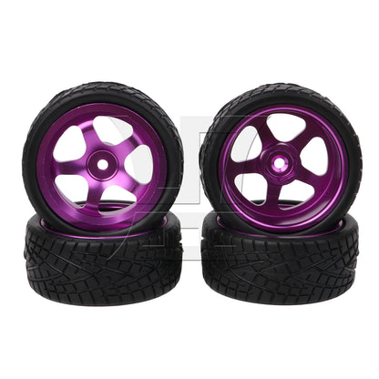 BQLZR  RC1:10 On-Road Car Plastic Drift Tire + Purple Alloy 5-Spokes Wheel Rim
