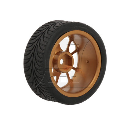 BQLZR  RC1:10 On-Road Car Gold 10-Spoke Wheel Rim & Leaf Pattern Rubber Tires