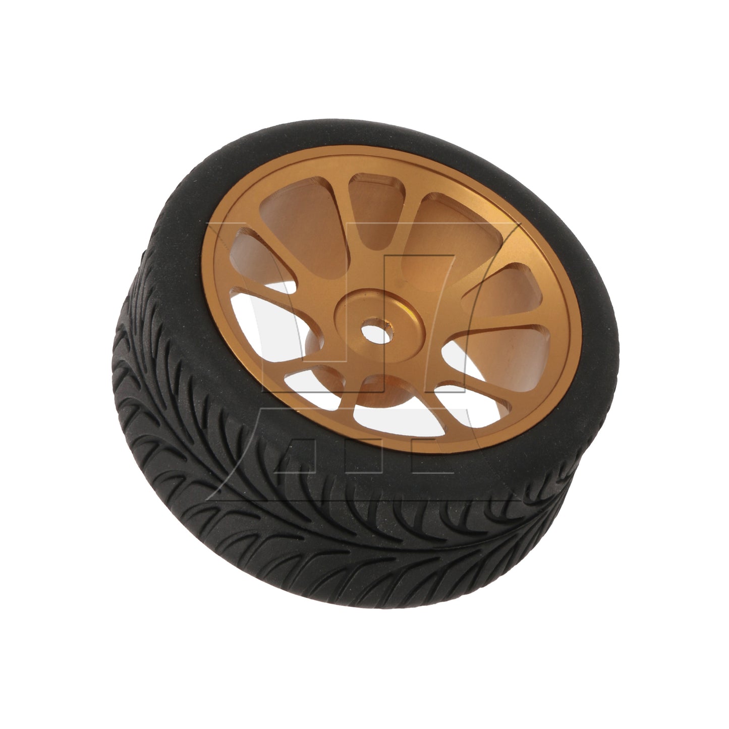 BQLZR  RC1:10 On-Road Car Gold 10-Spoke Wheel Rim & Leaf Pattern Rubber Tires