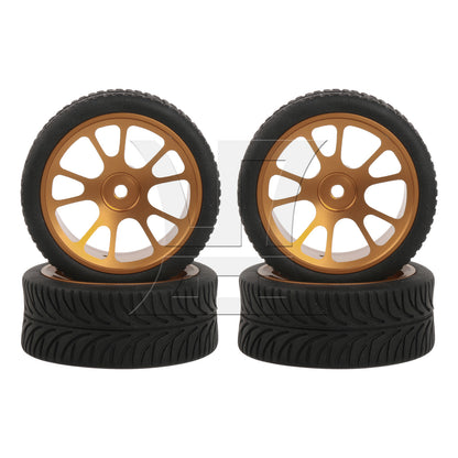 BQLZR  RC1:10 On-Road Car Gold 10-Spoke Wheel Rim & Leaf Pattern Rubber Tires
