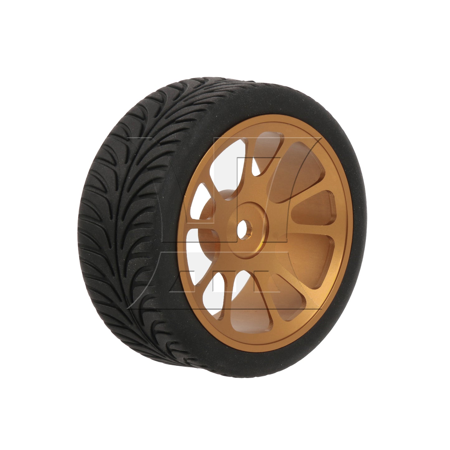 BQLZR  RC1:10 On-Road Car Gold 10-Spoke Wheel Rim & Leaf Pattern Rubber Tires