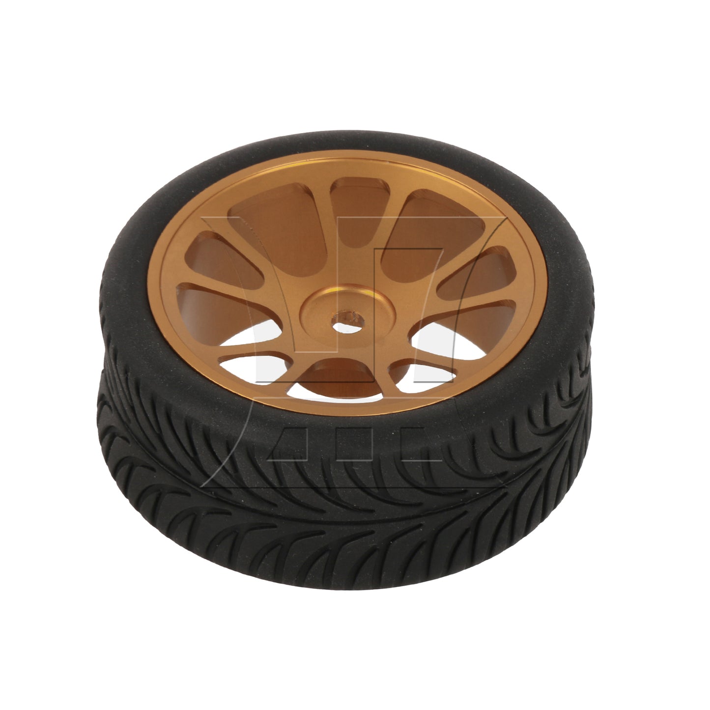 BQLZR  RC1:10 On-Road Car Gold 10-Spoke Wheel Rim & Leaf Pattern Rubber Tires