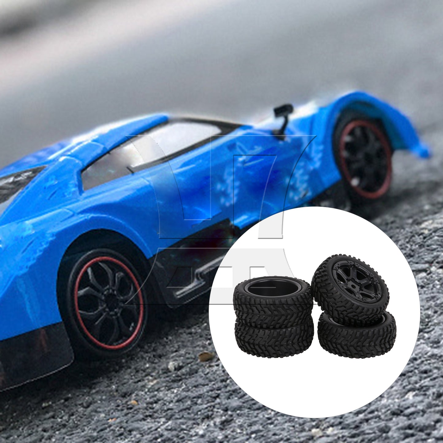 BQLZR 4x RC1:10 Plastic 6-Spoke Wheel Rim w/ Rubber Tyre Kit for On Road & Rally Car