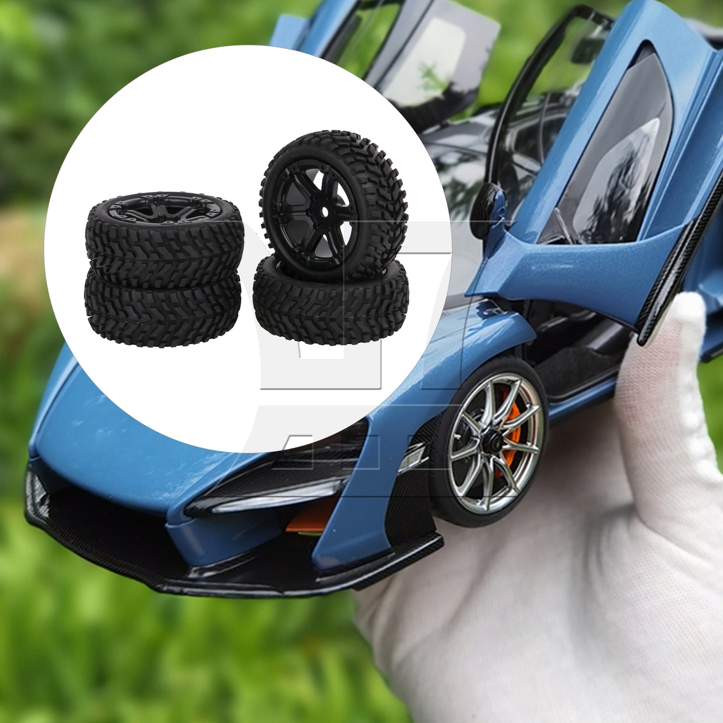 BQLZR 4x RC1:10 Plastic 6-Spoke Wheel Rim w/ Rubber Tyre Kit for On Road & Rally Car