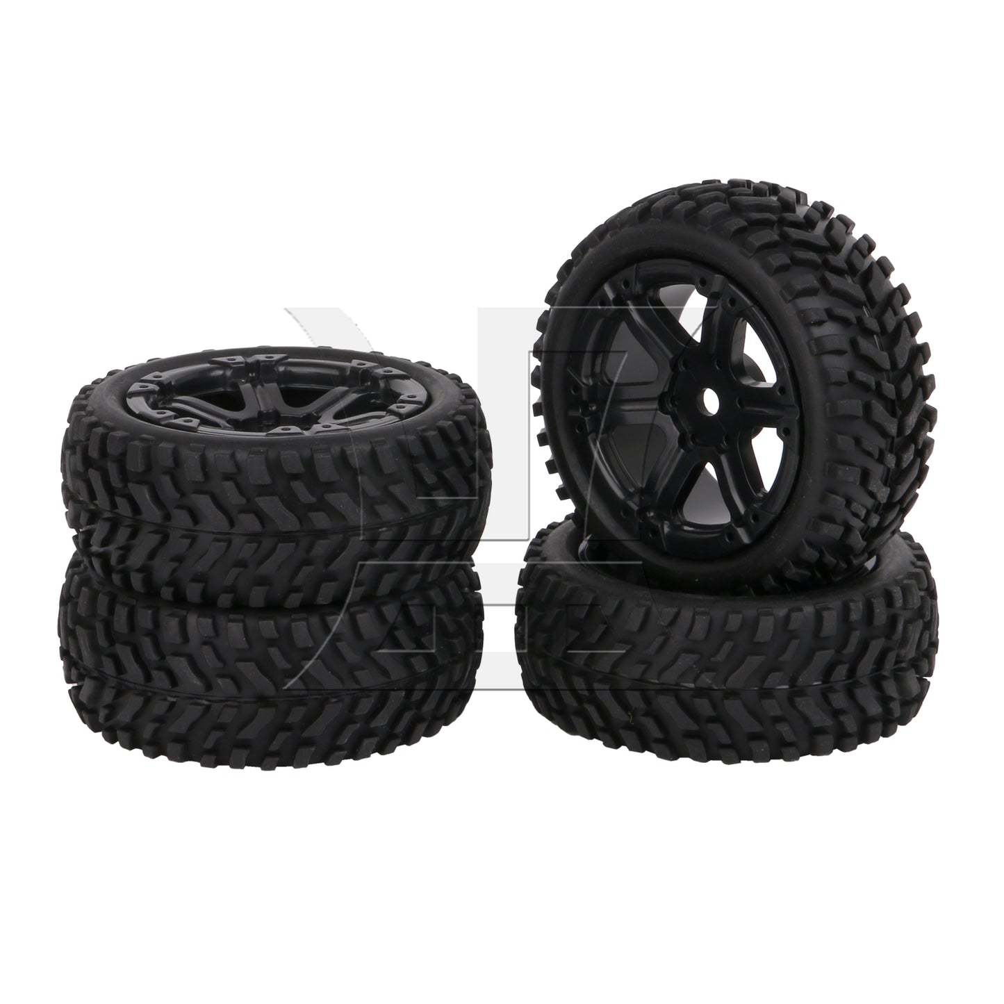 BQLZR 4x RC1:10 Plastic 6-Spoke Wheel Rim w/ Rubber Tyre Kit for On Road & Rally Car