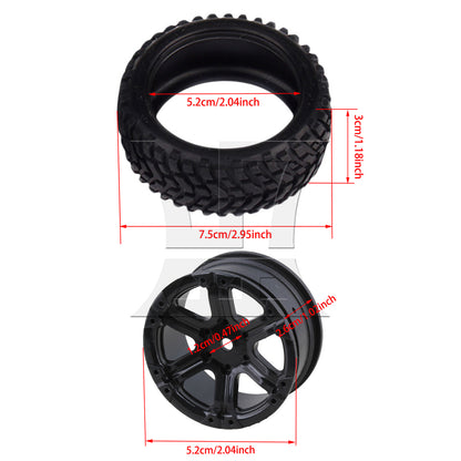 BQLZR 4x RC1:10 Plastic 6-Spoke Wheel Rim w/ Rubber Tyre Kit for On Road & Rally Car