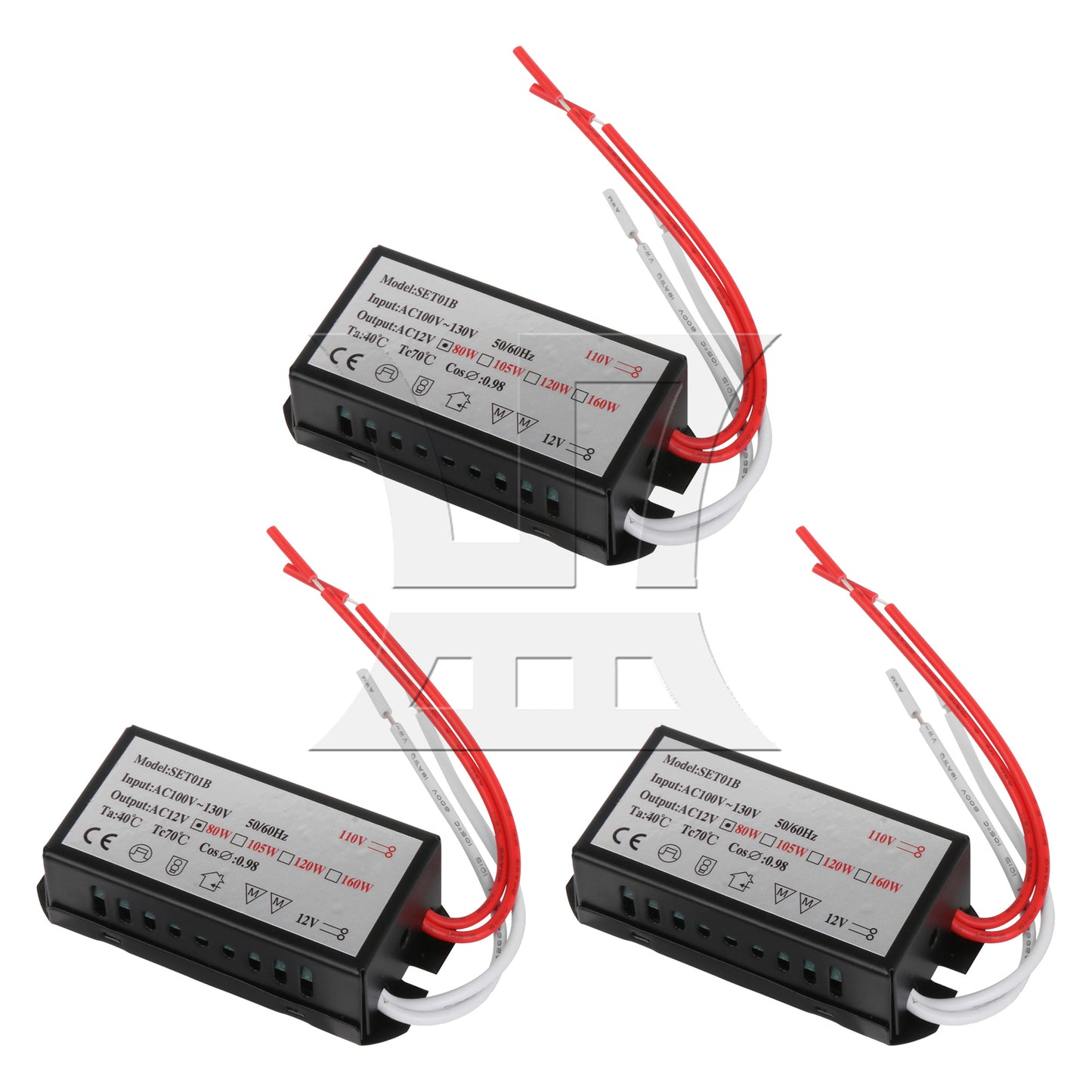 BQLZR 3Pieces Out Put Potted Transformer AC110V to 12V 80W for Lighting
