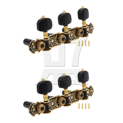 Classical Guitar String Tuning Peg Machine Heads w/ Gold Screws 3 Left Black